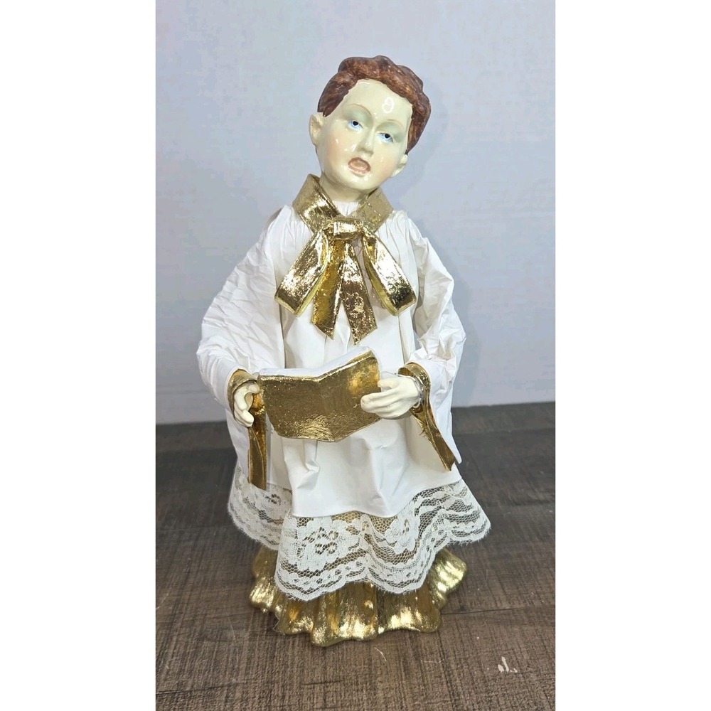 Vtg Dept 56 Papier Mache Choir Boy Figurine White Gold Songbook 1960s Christmas